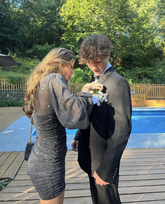 Vestido negro sexy para baile de bienvenida con mangas largas, vestido de fiesta negro Y2144