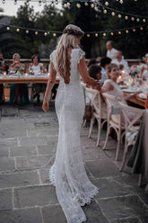 Lace Boho Mermaid Backless Cap Sleeve Bohemian Wedding Dresses MW265