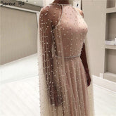 On Sale no return no refundSale Latest Design Pink Backless Sexy Evening Dresses 2025 Pearls Sleeveless shawl Evening Gowns LA60917