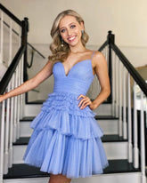 Robe de bal en tulle scintillant à bretelles et jupe à volants étagés SYH91