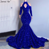 Long Royal Blue Prom Dress Sparkly Glitter Sequin Sexy Top African Girl Mermaid Prom Dresses 2025 New Arrival LA70453