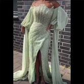 Luxurious Mint Beaded Mermaid Evening Dress Gown 2025 LA72096 for Women Wedding Party