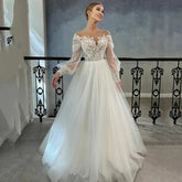 Luxurious White Bridal Gown Tulle with Applique Lace O-Neck A-Line Floor-Length Wedding Dress for Women vestidos de novia