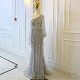 Luxury Grey One Shouder Evening Dresses Gowns 2025 Mermaid Beaded Elegant For Women Party LA71518