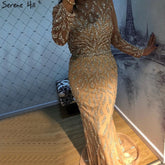 Luxury Mermaid Sparkly Grey Sexy Evening Dresses 2025 Beading Sequined Long Sleeves Formal Dress LA60892