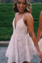 Vestido corto de tirantes finos estilo línea A, barato, para fiesta de graduación o baile de bienvenida