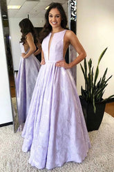 Cheap A-Line Round Neck Floor-length Lilac Printed Prom/Evening Dress