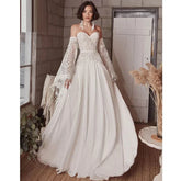 Mermaid Bohemian Wedding Dresses Women's Lace Flare Sleeve Elegant Sweetheart Strapless Chiffon Bridal Gowns A-Line Robe Vestido
