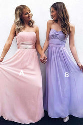 Modest Chiffon A-line Strapless Ruched Floor Length Bridesmaid Dresses