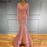 Muslim Pink Mermaid Luxury Evening Dresses Gowns 2025 Elegang Sparkle For Women Party LA71342