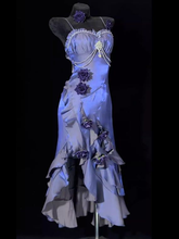 Vestido de noche único de sirena púrpura con flores 3D, tirantes finos, estilo sirena, modelo Y8347