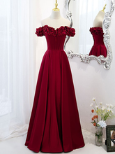 A-Line Off Shoulder Satin Long Prom Dress Satin Evening Dress Y6340