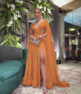 Robe de soirée sexy trapèze à col en V et fente, modèle Y5189