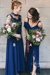 Navy Chiffon A-line V-neck Bridesmaid Dresses, Wedding Party Dress