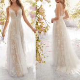 New European and American Foreign Wedding Dress Sexy Fashion V-neck Sleeveless Lace Wedding Dress