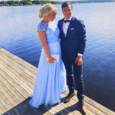 On Sale No Return No Refund Sleeveless Simple Fashion Blue Evening Dresses Crystal Elegant Chiffon Bezch Evening Gown 2025 Real Photo HA2177