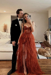 Vestidos de fiesta de encaje y tul con escote corazón y corte en A, vestidos de noche formales Y4268
