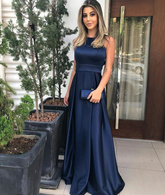 Vestido largo de fiesta sencillo de satén corte A, vestido de noche de moda Y5755