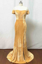 Gold Mermaid Velvet Bridesmaid Dress VMB72