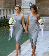 Baoleely Short Dusty Blue One Shoulder Chiffon Bridesmaid Dresses Under 100