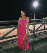 Elegante vestido de noche de corte recto con abertura, estilo gala, modelo Y5173