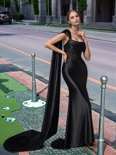 One Shoulder Lace Long Prom Dress With Drop Train