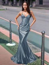 Pleated V-neck Boiced Mermaid Long Prom Dress