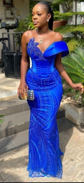 Robe de soirée bleue exquise pour femme, idéale pour un dîner, un mariage ou un bal de promo (référence Y6524).