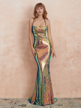 Sparkly Sequin Evening Dress with Lace Up Back