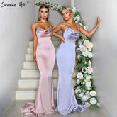 On Sale No Return No Refund Pink And Blue Sleeveless Mermaid Bridesmaid Dresses 2025 Criss-Cross Backless Sexy Simple Bride Gowns LA70393