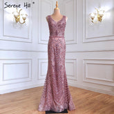 Pink Beaded Lace Luxury Evening Dresses Gowns 2025 Mermaid Elegant Sexy For Women Party LA70596