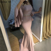 Sale Pink Off Shoulder Mermaid Sexy Evening Dressese Long Trumpet Sleeves Simple Evening Gowns 2025 LA70191