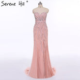 On Sale no return no refundSale Pink Strapless Fashion Mermaid Sexy Evening Dress Long Fulle Beading Elegant Tulle Evening Dress 2025 LA6389