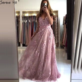 On Sale no return no refund Sale Pink Sweetheart Sexy A-Line Evening Dresses 2025 Lace Flower Pearl Off Shoulder Evening Gowns LA70180