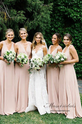 Chiffon A-line V-neck Long Bridesmaid Dresses, Wedding Party Dress