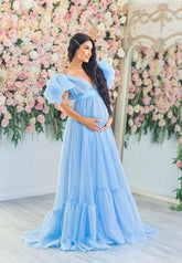 Blue Puffy Tulle Maternity Dresses for Photoshoot