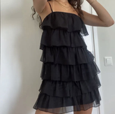 Vestido de fiesta de bienvenida de tul negro con capas, vestido de graduación negro Y2297