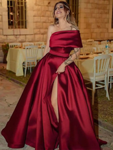 A-Line/Princess Satin Ruffles One-Shoulder Sleeveless Sweep/Brush Train Evening Dress Y5537