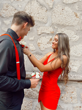 Vestido rojo de fiesta sin mangas con cuello en V para baile de bienvenida Y2662