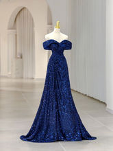Robe de soirée trapèze élégante, sans manches, épaules dénudées, à sequins brillants Y5789