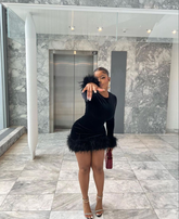 Vestido negro sexy para baile de bienvenida con mangas largas, vestido de fiesta negro Y2515