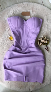 Robe moulante bustier froncée violette, mini robe de bal Y4367
