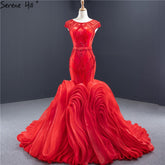 Red Mermaid Design O-Neck Sexy Wedding Dresses 2025 Sleeveless Beading Sequins Bridal Gowns HM66926