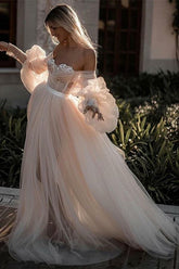 Romantic Backless Beach Wedding Dresses With Sleeves, Bridal Dress