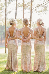 Rose Gold Sequin Bridesmaid Dress with Cowl Back VMB50