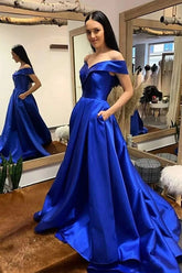 A-line Off Shoulder Prom Dresses, Evening Dresses With Train