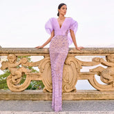 Luxury Lilac Long Evening Dress for Women Wedding Party LA71888