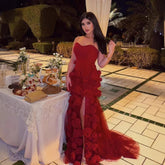 Elegant Evening Dress for Girls Arabic Pink 3D Flowers Elegant Srapless Dress Side Split Prom Party Gowns LA72568