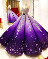 Strapless Butterfly Quinceanera Dress Ombre Purple Ball Gown, Long Prom Dress S11280