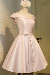 Simple A-line Off Shoulder Satin Sleeveless Homecoming Dresses Party Dress